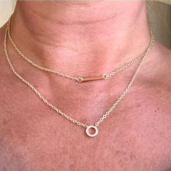 💖 2/$30 Gold Statement Layered dainty bar & rhinestone ring pendants Necklace - Picture 11 of 12
